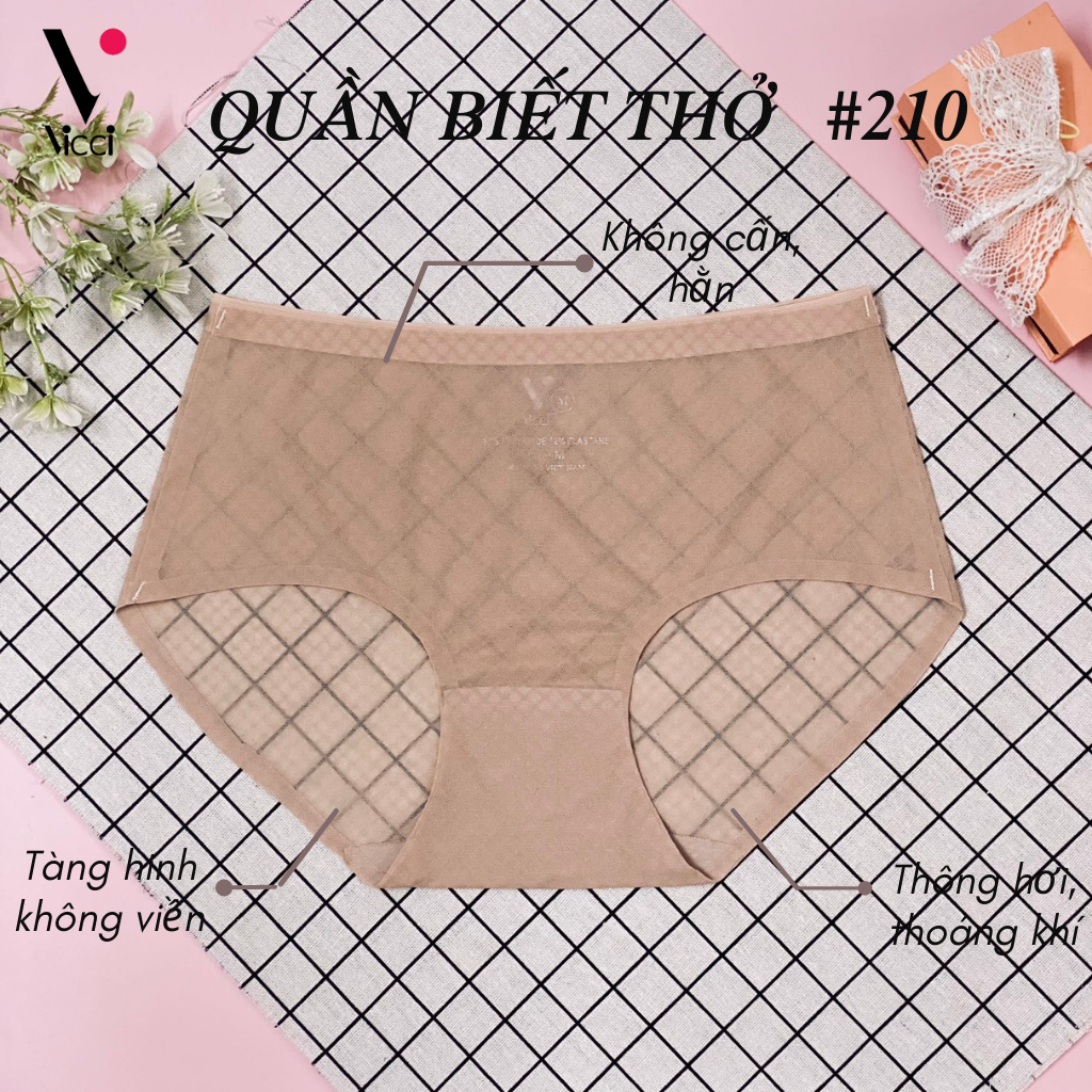 Quần lót nữ cạp cao biết thở Vicci QV.210 công nghệ Microfiber không đường may, siêu mỏng nhẹ, tàng hình không viền, mặc nhẹ như không, thông hơi thoáng khí, kháng khuẩn khử mùi