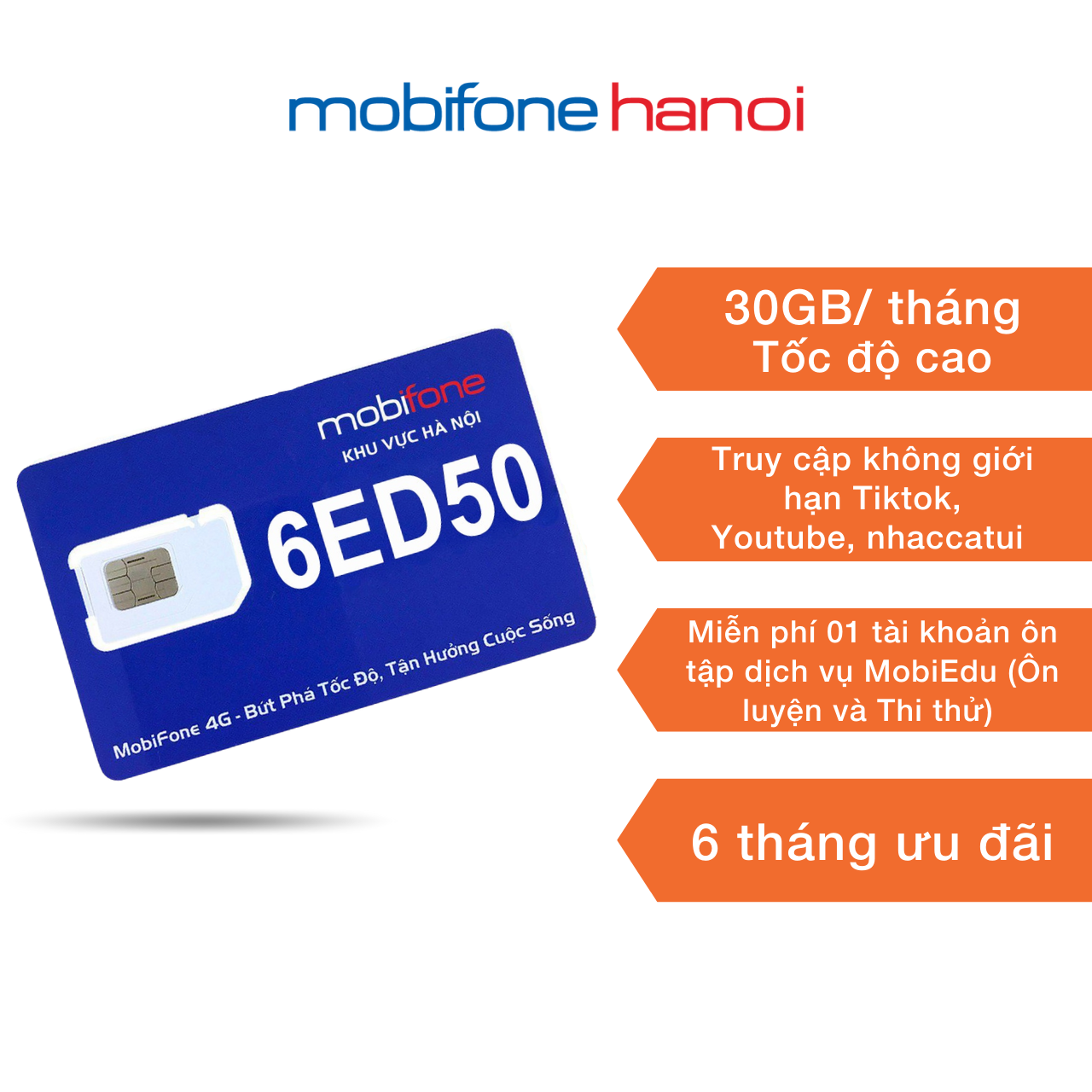 Sim trạng nguyên MobiFone chính hãng 6ED50 - Chuyên luyện thi