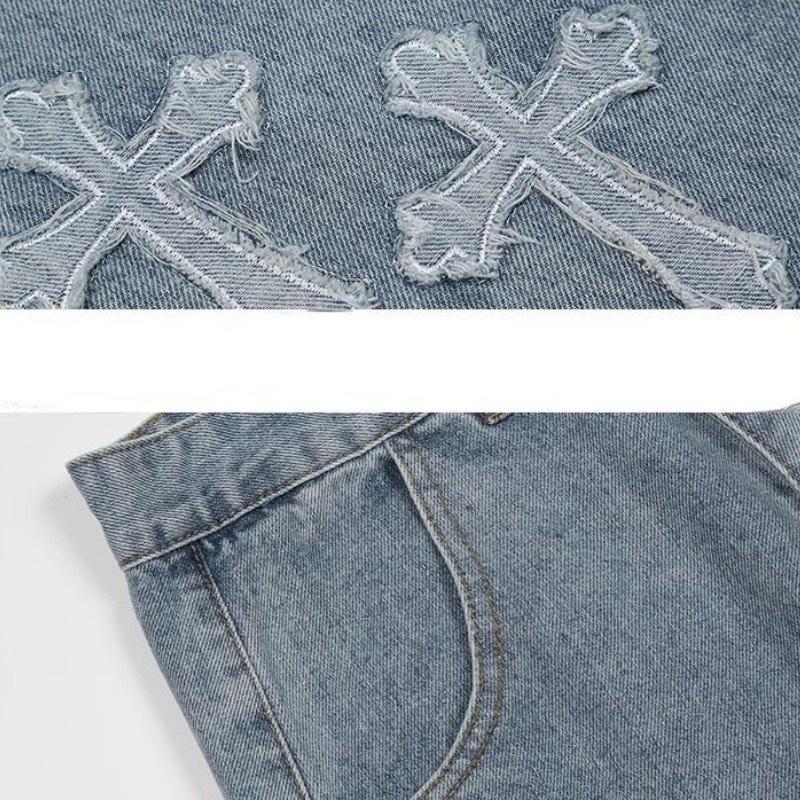 Quần Jean Nam Ống Suông, Quần Baggy Jean Nam Ống Rộng Thêu Thánh Giá