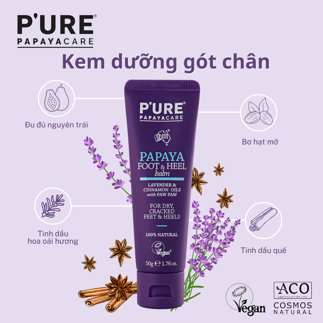 Kem dưỡng gót chân P’URE Papayacare Papaya Foot & Heel Balm 50gr