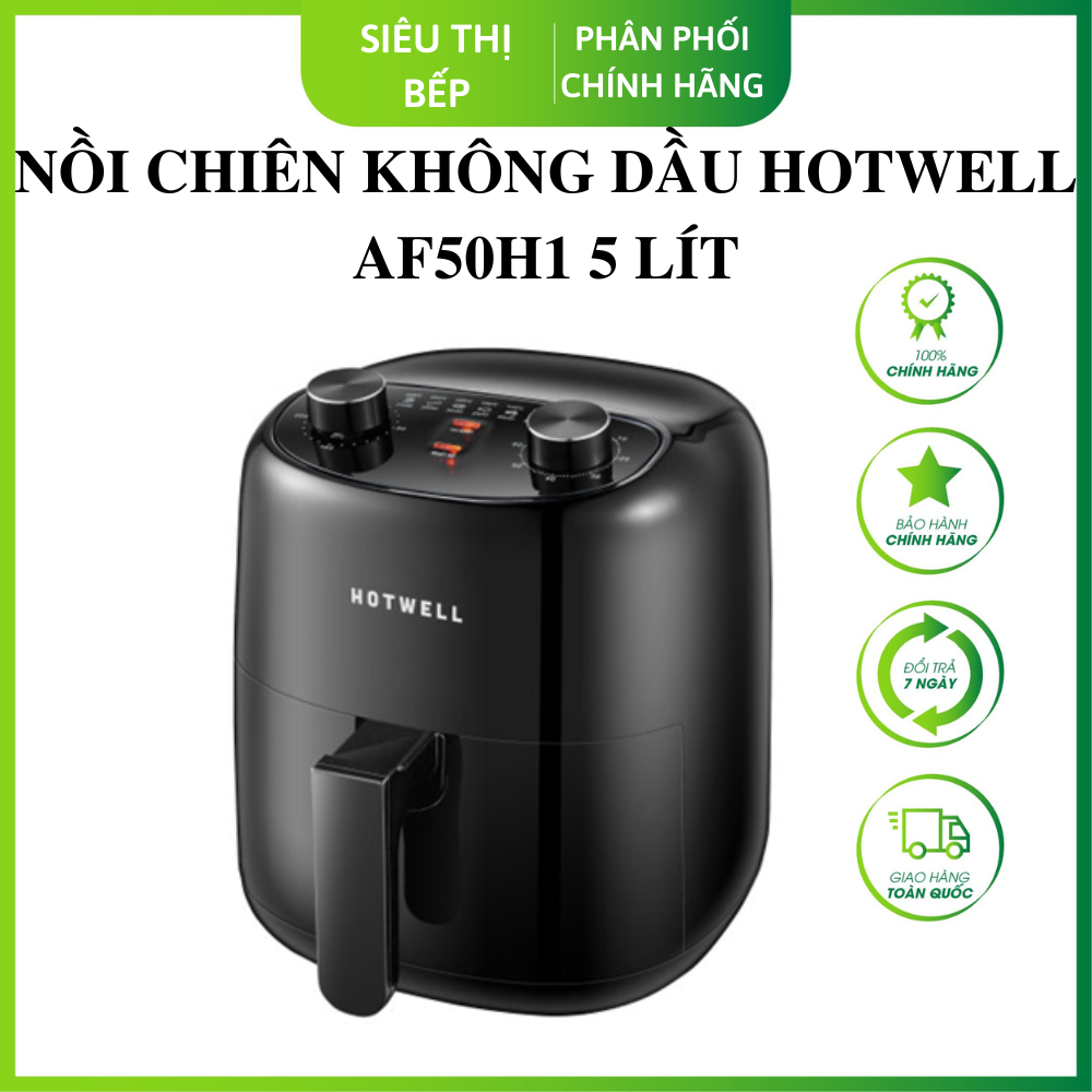 Nồi Chiên Không Dầu HOTWELL AF50H1 Black 5 Lít, Bảo Hành Chính Hãng 12 Tháng, 1 Đổi 1 Trong 100 Ngày - Hàng Chính Hãng