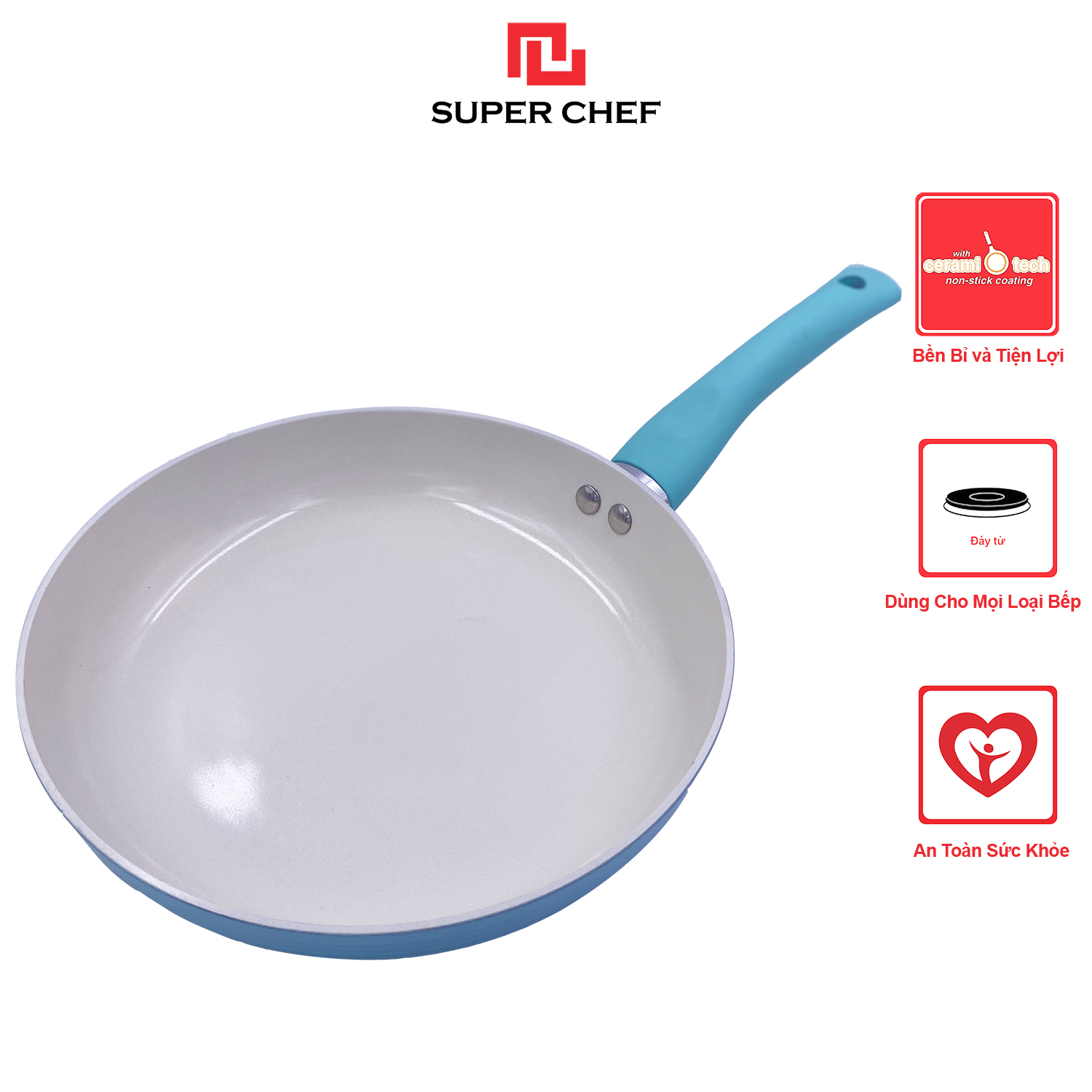 Chảo Chống Dính Ceramic Chef Blue Đáy Từ Cao Cấp Siêu Bền Bỉ Dùng Cho Mọi Loại Bếp ( size 24 cm)