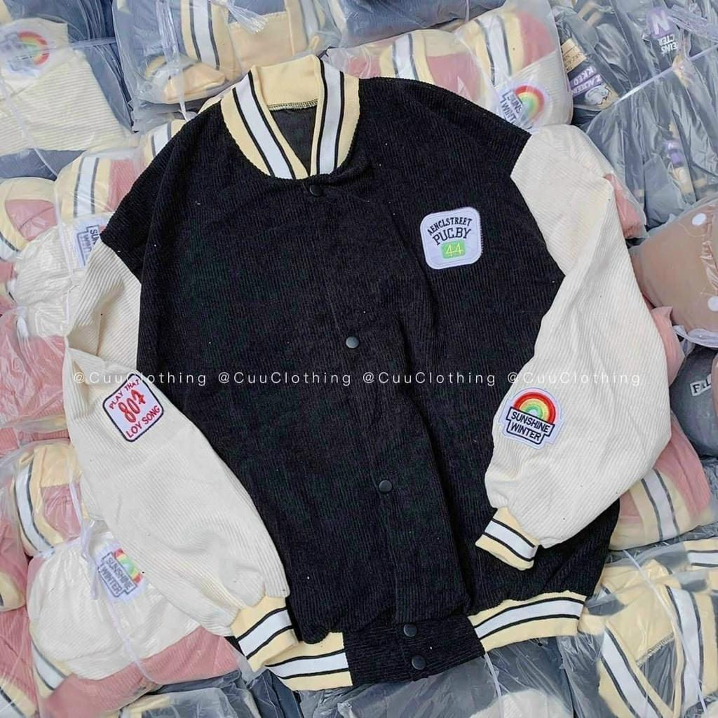 Áo Khoác Bomber Nhung Gân Thêu Logo Sunshine Unisex Nam Nữ