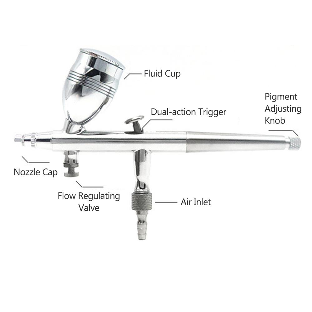 Bộ vòi phun kim 0,3mm/0,5mm/0,8mm Bộ cọ khí tác động kép Bộ súng phun với cốc chất lỏng 2cc/5cc/13cc cho người mẫu tô màu Tranh xăm Trang trí bánh Trang trí làm đẹp móng tay