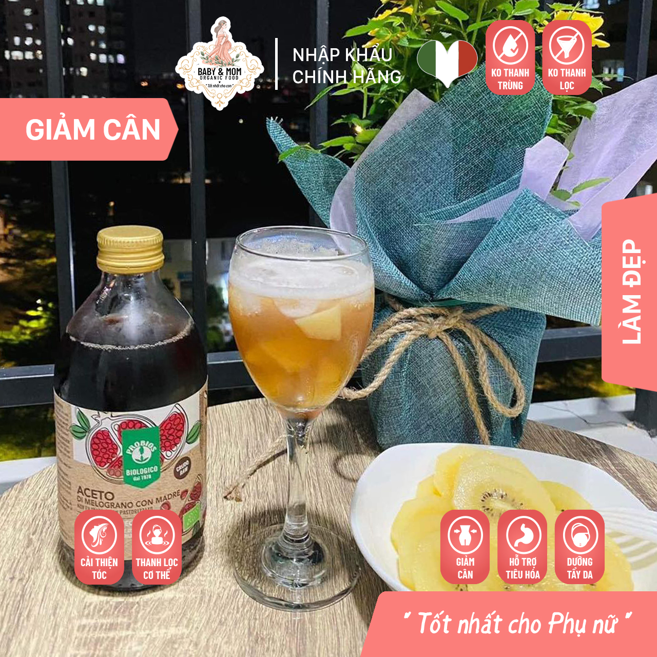 Giấm Lựu Hữu Cơ Có Giấm Cái 500ml ProBios Organic