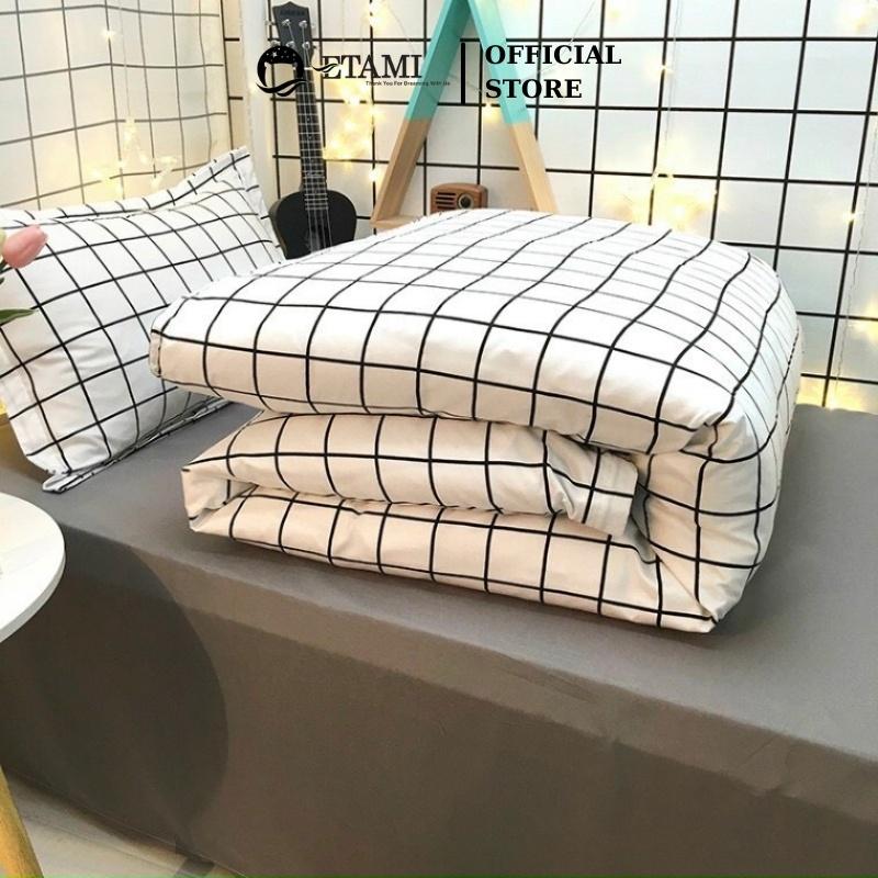 Bộ chăn ga gối đệm cao cấp cotton poly kẻ trắng cute miễn phí bo chun drap giường ga trải giường P12