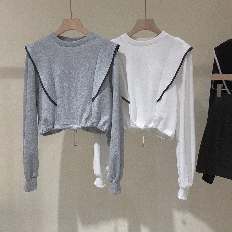 Áo thun cánh bướm phong cách Hàn Quốc cổ tròn dài tay crop top