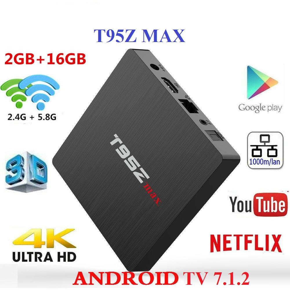 Android Box T95Z MAX, Chip S912 Cao cấp, Ram 2GB, Rom 16GB, Wifi 2.4/5Ghz, Blutooth 4.1, Cấu Hình Cao Cấp Mạnh Mẽ - Hàng Nhập Khẩu