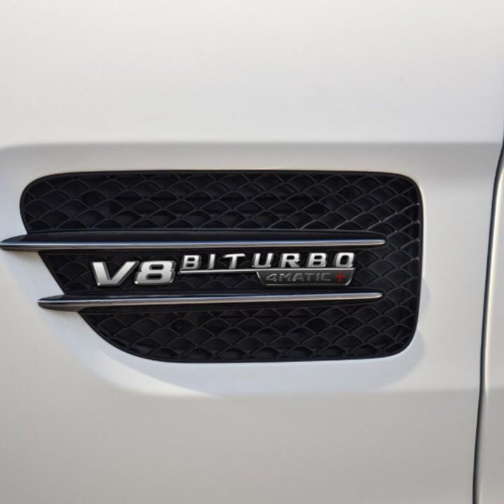 Bộ 2 Decal tem chữ V8 Biturbo-4Matic dán hông xe Mercedes