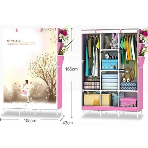 Tủ Vải Đựng Quần Áo 3D 3 Buồng 8 Ngăn Đa Năng - Tiện Dụng