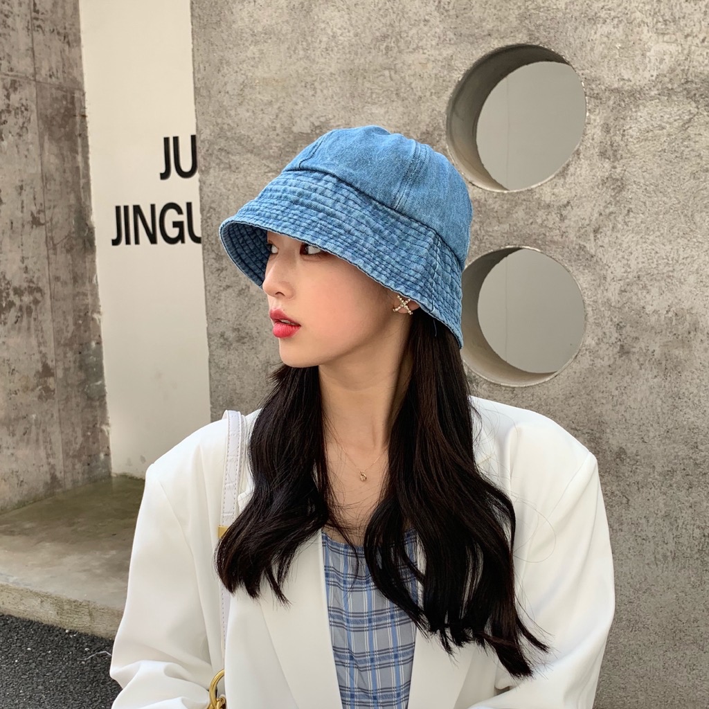 Mũ nón bucket denim phong cách retro Hàn Quốc thời trang cho nam nữ