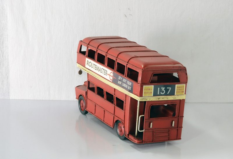 Mô hình xe buýt London kim loại trưng bày/ Vintage Metal LONDON BUS handmade Decoration (1510A-8269)