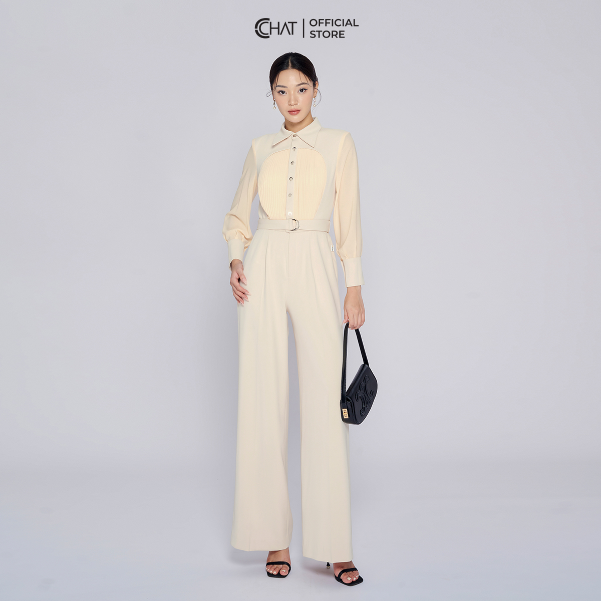 Jumpsuit Nữ  Dáng Suông Phối Tay Xếp Ly Thân Chất Tuytsi Cao Cấp 53JDS8003ST