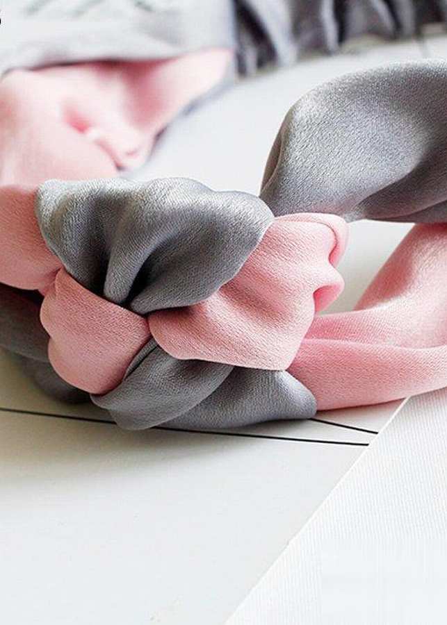 Băng Đô Cài Tóc Vải Thắt Bím Lụa Hàn Quốc Cao Cấp Màu Hồng-Xám - Mã BD145