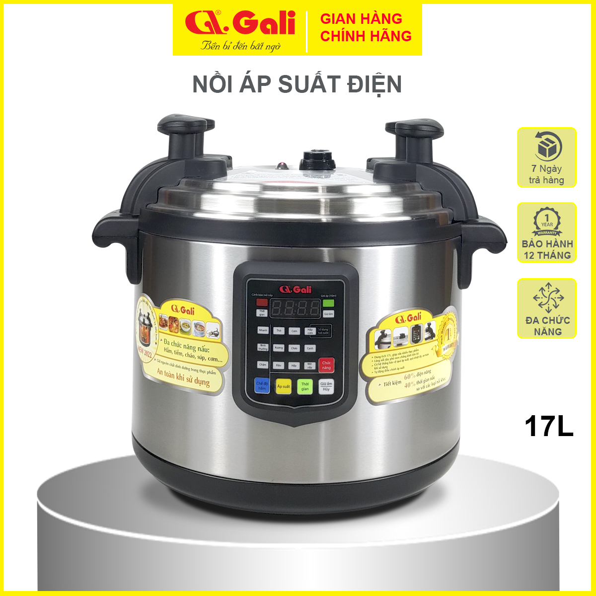 Nồi áp suất Gali GL-1626, dung tích 17lít, Sử dụng hoàn hảo cho các nhà hàng, quán ăn, trường học, hàng chính hãng 100%, bảo hành 24 tháng Gali