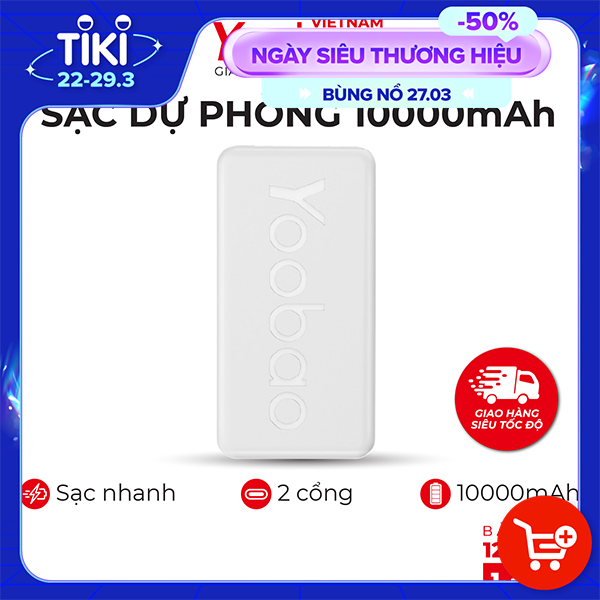 Sạc dự phòng 10000mAh Yoobao P10T Sạc nhanh 2.1A - Hàng phân phối chính hãng