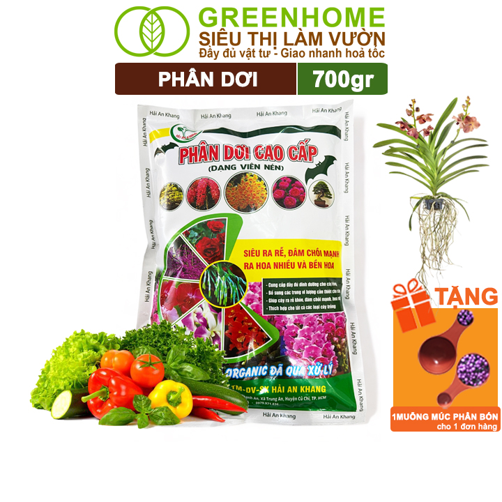 Phân Dơi Greenhome, Bao 700gr, Viên Nén, Đã Qua Xử Lý, Ra Rễ Mạnh, Hoa Nhiều, Tốt Cho Lan, Kiểng, Rau, Cây Ăn Trái