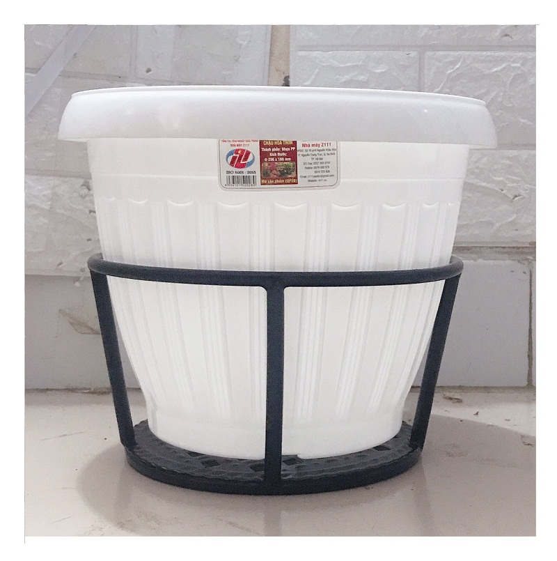 Combo 3 GIỎ SẮT Treo Chậu Hoa Ban Công Hình Tròn - Màu Đen + 3 Chậu Hoa Tròn QP28 -Z111, Kích Thước Fi 326x190mm - Nhiều Màu