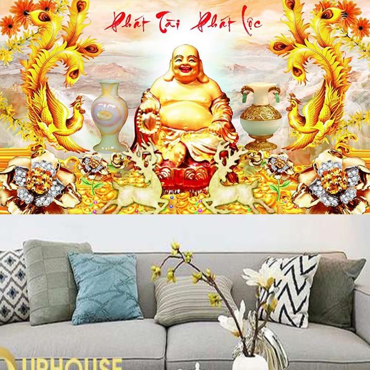 Tranh đá Phật Di Lặc phát tài phát lộc VS132 - kích thước: 88 * 53cm.