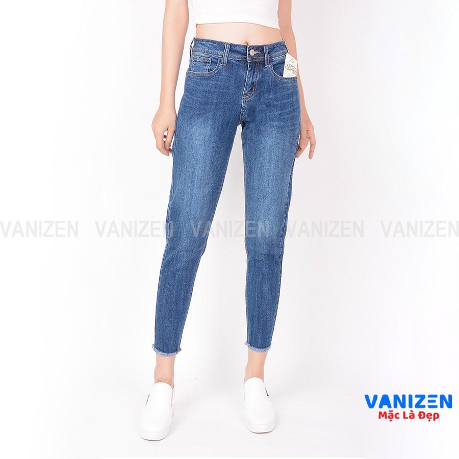 Quần jean nữ ống rộng baggy đẹp lưng cao cạp căn bản trơn gấu tua rua cao cấp mã 369 VANIZEN