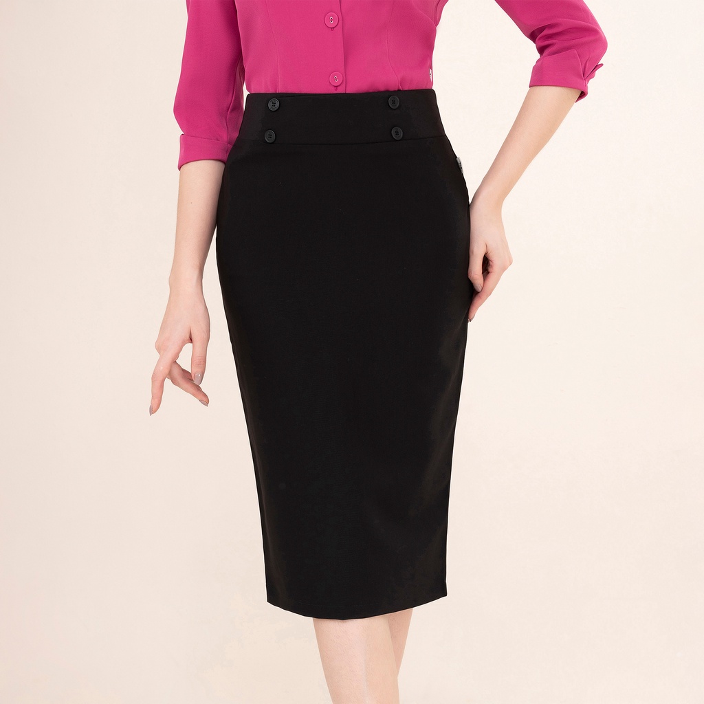 Chân Váy Bút Chì Công Cúc UK Fashion Thiết Kế Dáng Dài Sang Trọng, Chất Liệu Vải Co Giãn Và Mềm Mịn NKCV2209002