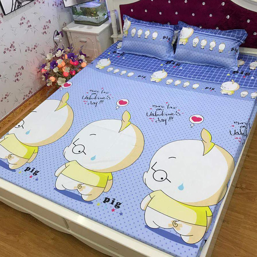 Set 3 món ga gối Poly cotton Heo PL2 + Tặng 1 vỏ gối ôm