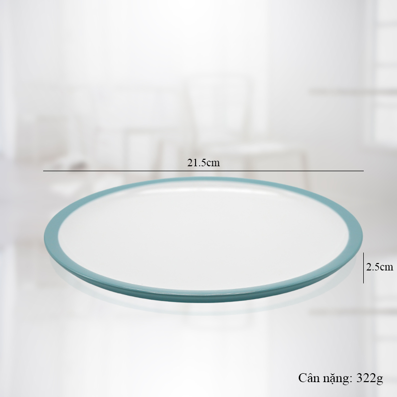 Bộ đĩa melamine giả sứ cao cấp tròn viền xanh phong cách nhà hàng