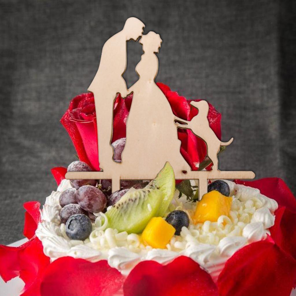 Pack of 4 Bride and Groom Silhouette with Dog Cake Topper Wedding Cake Decor