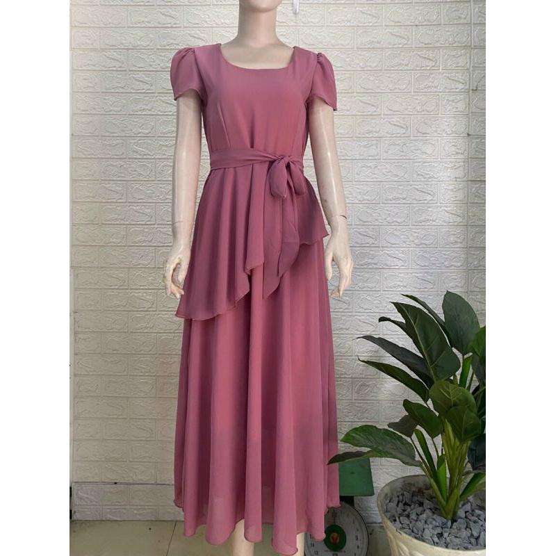 ĐẦM MAXI TAY CON EO CÁCH ĐIỆU