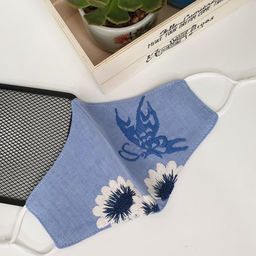 Khẩu trang thêu tay vải linen JL181X