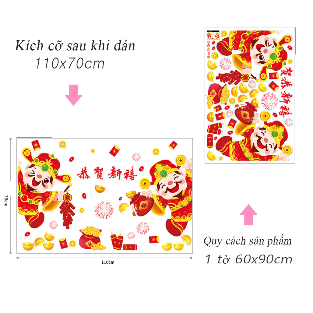 Decal dán kính trang trí Tết - thần tài chào xuân- mã sp AMJ941