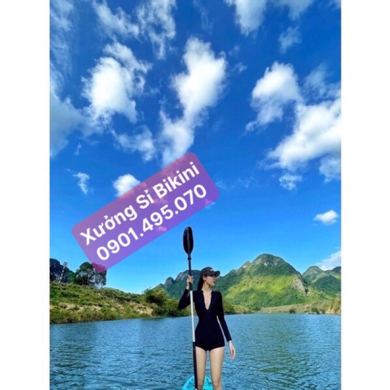 Bikini, Đồ bơi nữ có tay khóa kéo màu ĐEN FORM SHORT sành điệu kín đáo co dãn thoải mái