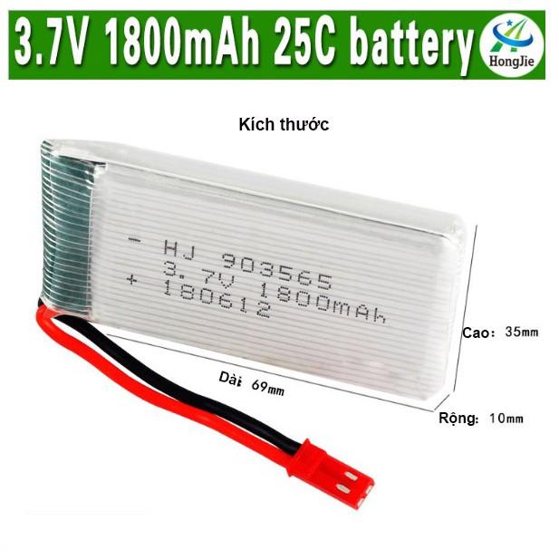 Pin Flycam Dung Lượng Cao 3.7V 1800mAh 25C Phù Hợp Dòng Quad JJRC A6 Cổng JST