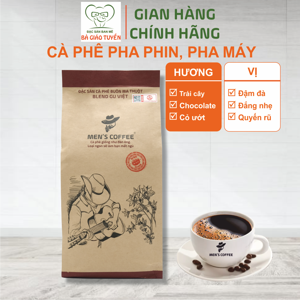 Cà Phê Men's Coffee Dòng BLEND GU VIỆT Thượng Hạng Vị Đậm Đà, Đắng Nhẹ, Mùi Thơn Quyến Rũ. Gói 500gr