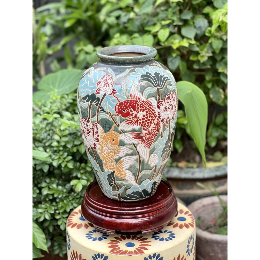 Bình Bách Hoa Và Cá Chép Gốm Sứ Nam Bộ 37cm Decor Trang Trí Cấm Hoa