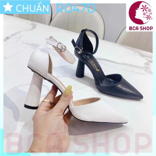 Giày cao gót nữ 8p RO470 ROSATA tại BCASHOP gót trụ tròn quai cài ôm cổ chân - màu đen