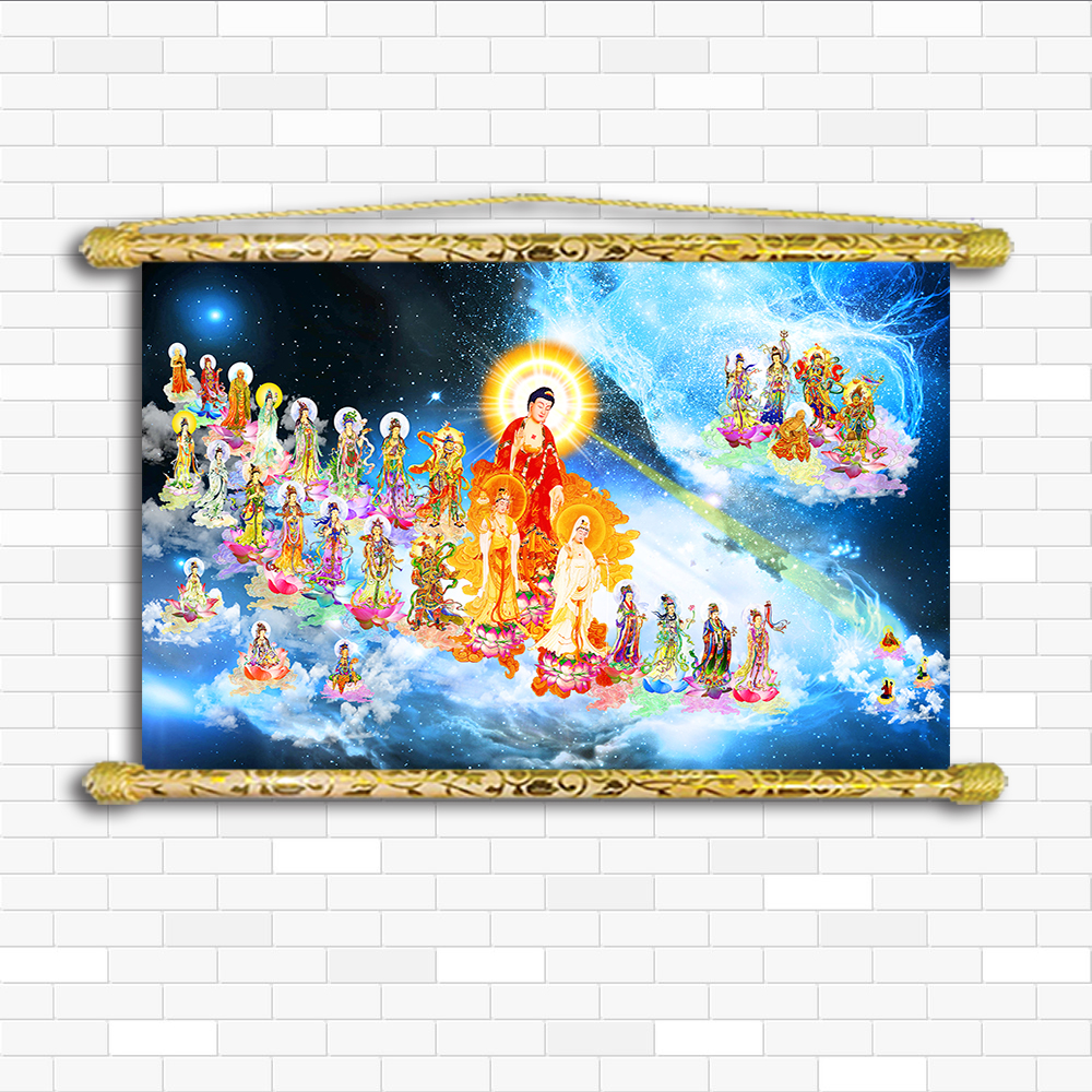 Tây Phương Tiếp Dẫn - Chất liệu Vải canvas nẹp sáo gỗ - Có sẵn phụ kiện treo tranh TD7013