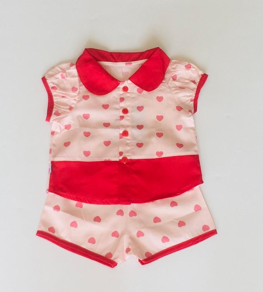 Bộ quần áo ngắn bé gái Tim đỏ tươi cotton - AICDBG1WLYU6 - AIN Closet
