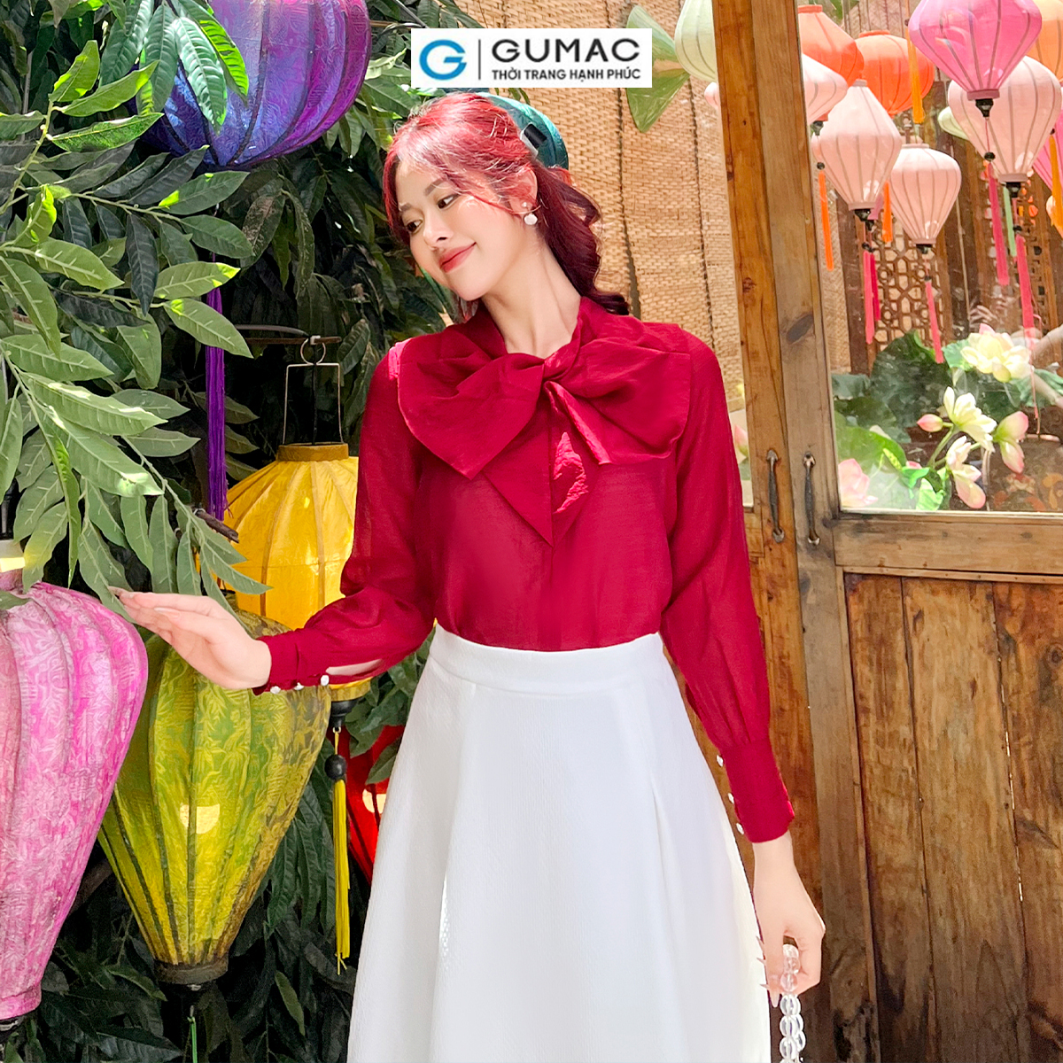 Áo kiểu xếp nơ GUMAC AD05085