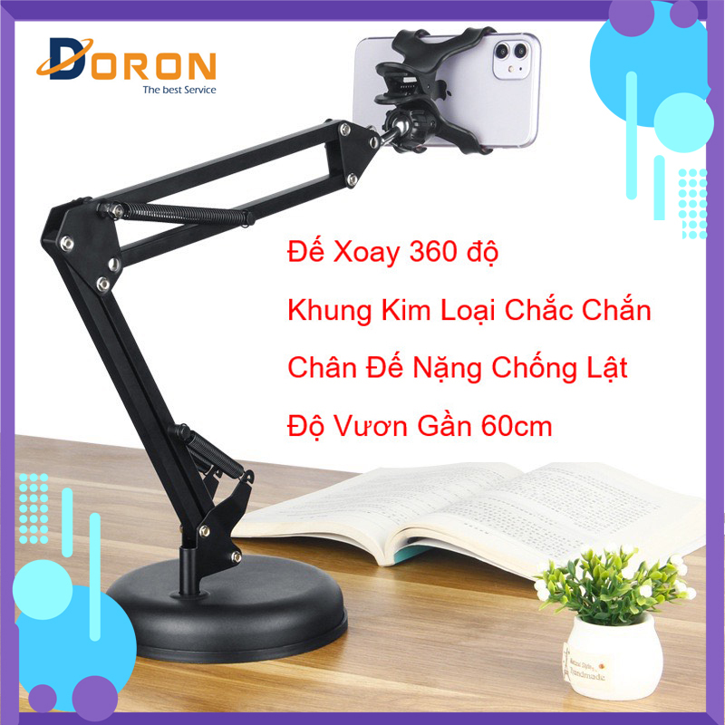 Giá Đỡ Điện Thoại Khung Kim Loại Xoay 360 độ, Chân Đế Chống Lật, Tùy Chỉnh Nhiều Góc Độ, Dùng Để Livestream, Giải Trí, Học Online - HÀNG CHÍNH HÃNG