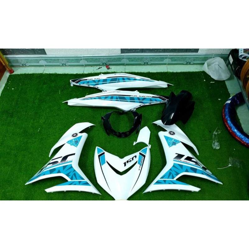 Tem rời exciter 150 trắng phối xanh y15zr, tặng kèm set logo, tem 3 lớp không bay màu