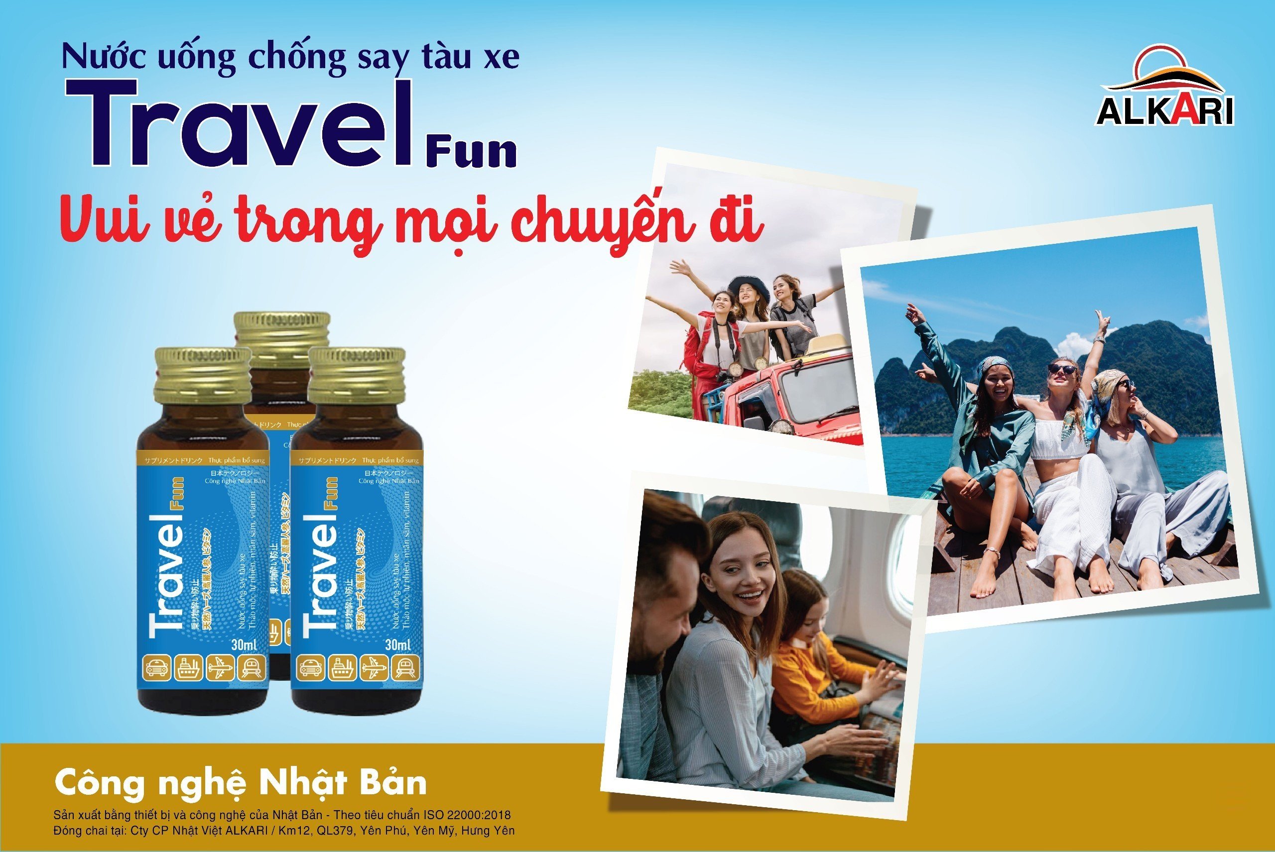 Hộp 10 chai nước Say tàu xe Alkari Travel Fun, chai 30ml