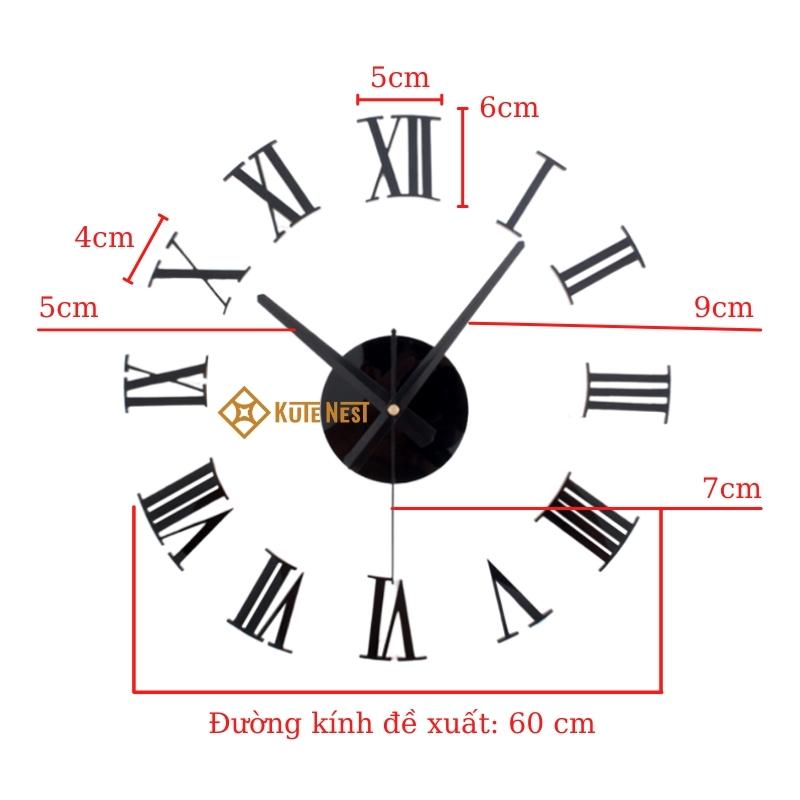 Đồng hồ dán tường DIY số La Mã thiết kế 3D độc đáo – Có 3 màu sắc lựa chọn – ĐK 60 cm