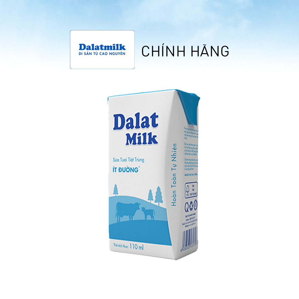 Thùng 48 hộp sữa tươi tiệt trùng Dalatmilk ít đường 110 ml (110 ml x 48)