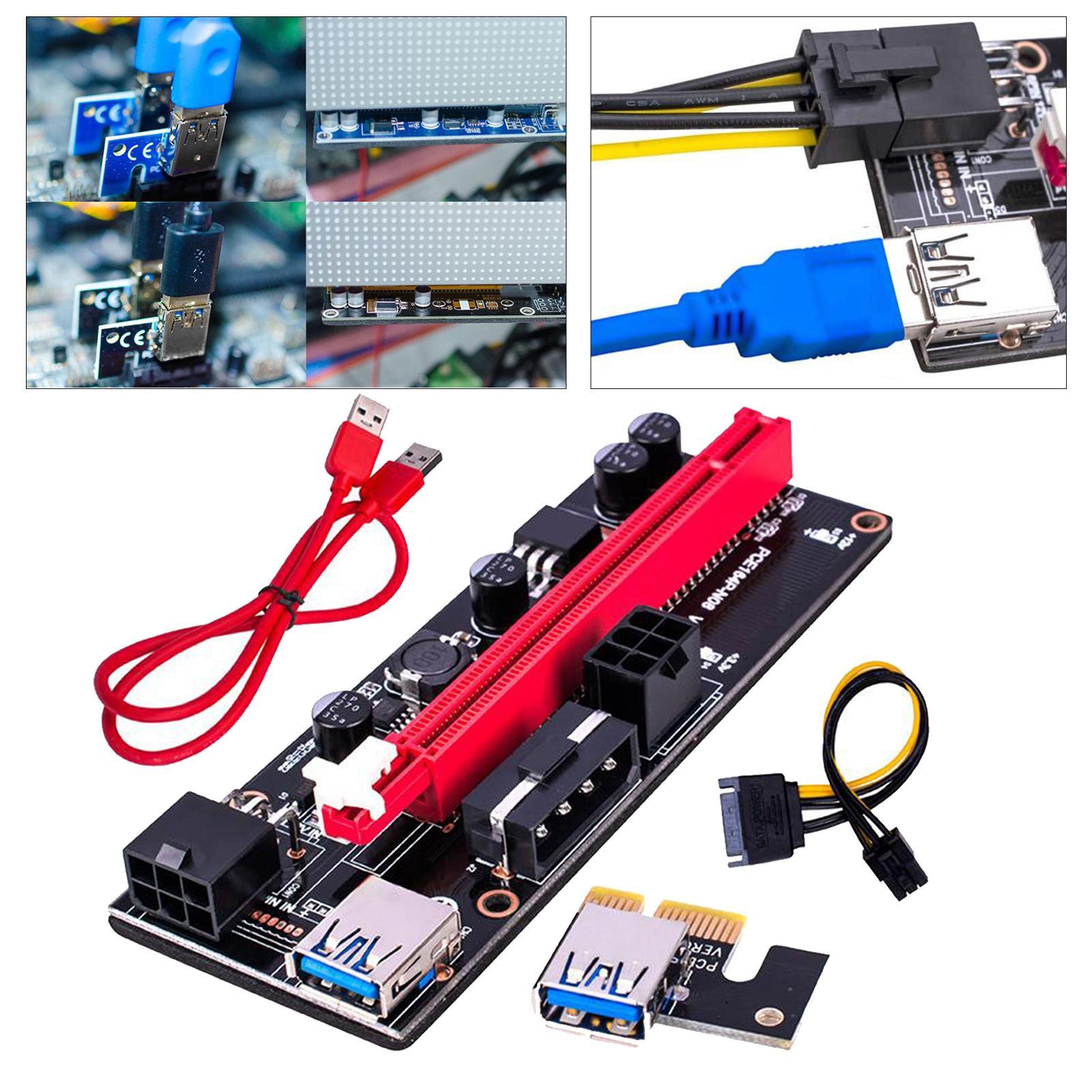 PCIE Riser Card Adapter Riser Card PCI-E 008s 4Pin SATA 6PIN 1x to 16x 2x USB3.0 Adapter Card