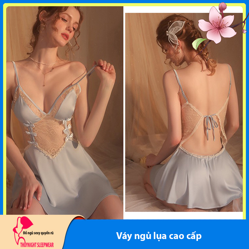 Váy ngủ lụa hai dây hở lưng sexy P3 - Đầm ngủ lụa cao cấp gợi cảm - Đồ ngủ nữ sexy