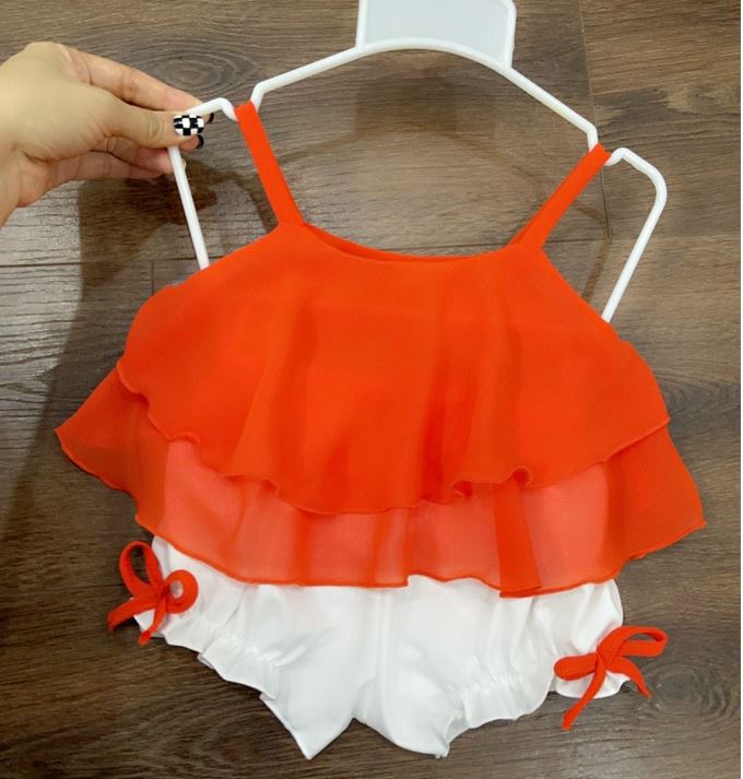 Bộ đồ bé gái 2 tầng cam chất liệu voan 8-23kg Angel Baby Thời Trang Thiết Kế