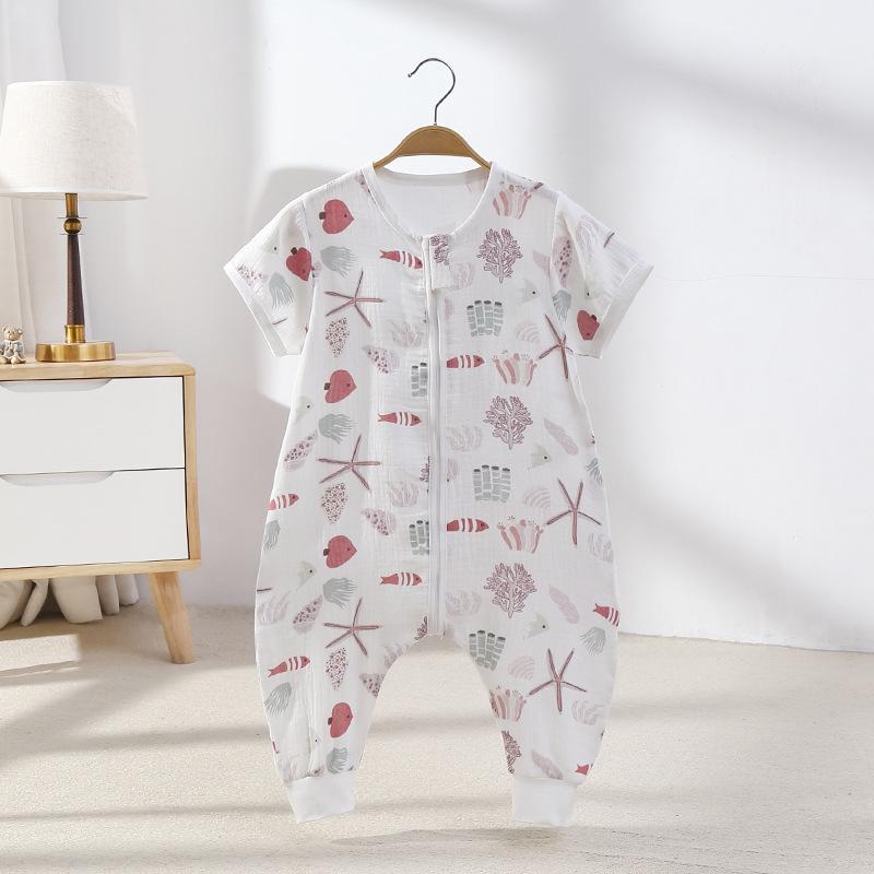 Túi Ngủ Cho Bé Đôi Gạc Cotton Nguyên Chất Nữ Tay Ngắn Mùa Xuân Trẻ Em Mùa Hè Bộ Đồ Ngủ Trẻ Em Bé Trai Bé Gái Nighty Quần Áo 0-4T