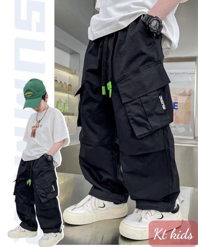 Quần túi hộp Jogger cho bé gái bé trai phối đồ đi chơi phong cách size 13-65kg chất kaki mềm mại