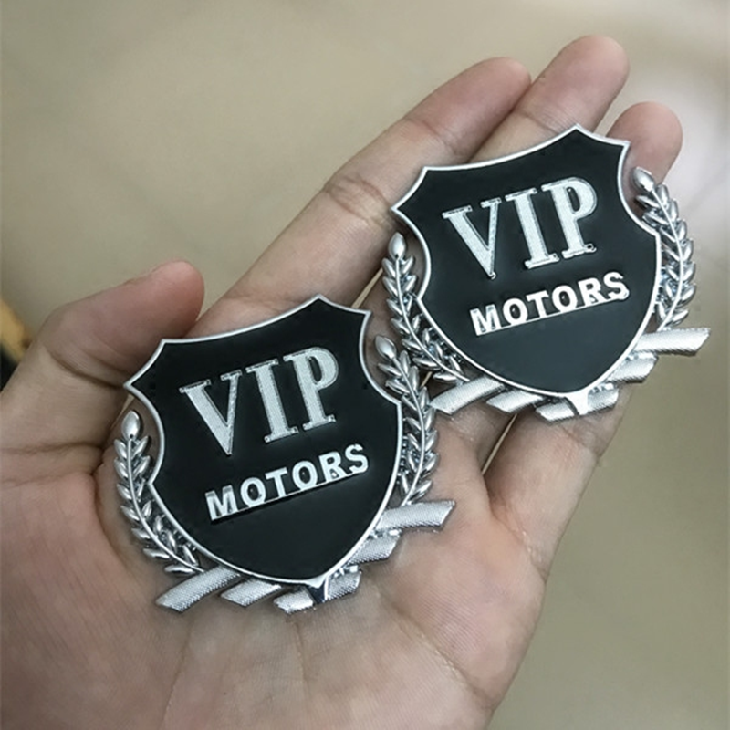 Bộ 2 miếng dán logo kim loại chữ VIP MOTOR bông lúa